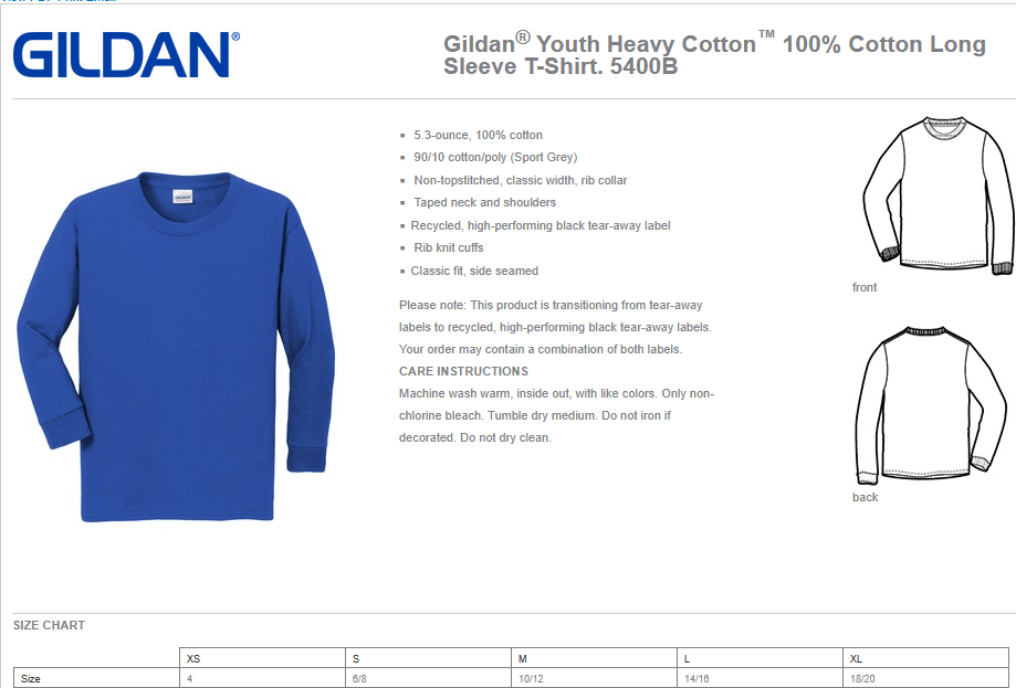 WWJR Wildcats Gildan Long sleeve Tee Youth & Adult