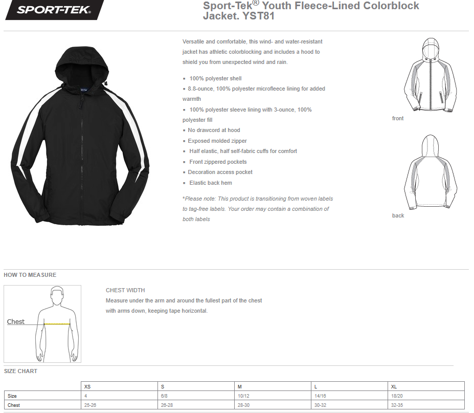 WWJR Wildcats Sport-Tek Fleece Lines Jacket Adult and Youth with Embroidery