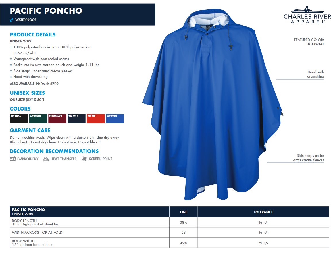 WWJR Wildcats Charles River Pacific Ponchos Youth or Adult with embroidery