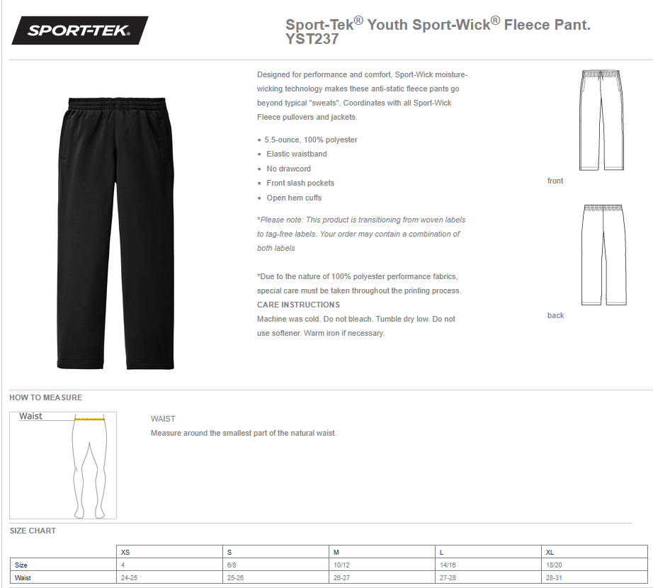 WWJR Wildcats Sport-Tek Youth Fleece Pants youth
