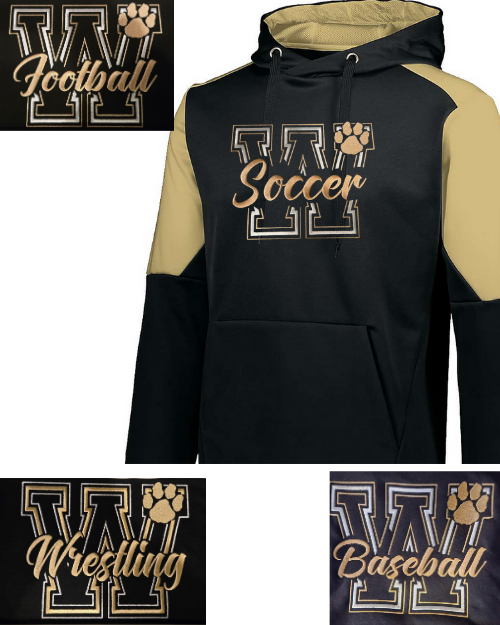 Embroidered Wildcat Black/Vegas Gold Hoodies Pick your sport!