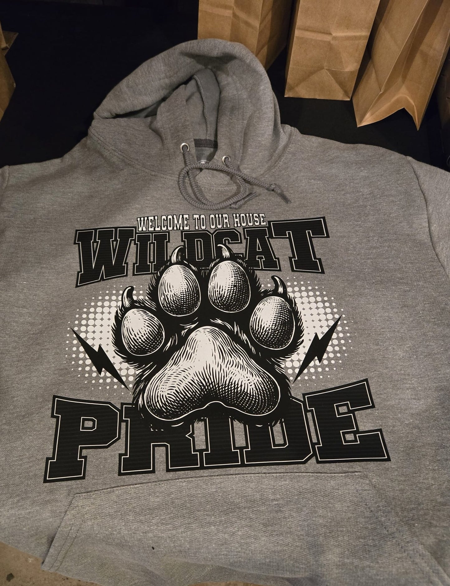 Welcome to our House Wildcat Pride T-shirt or Hoodie on Sprot Grey