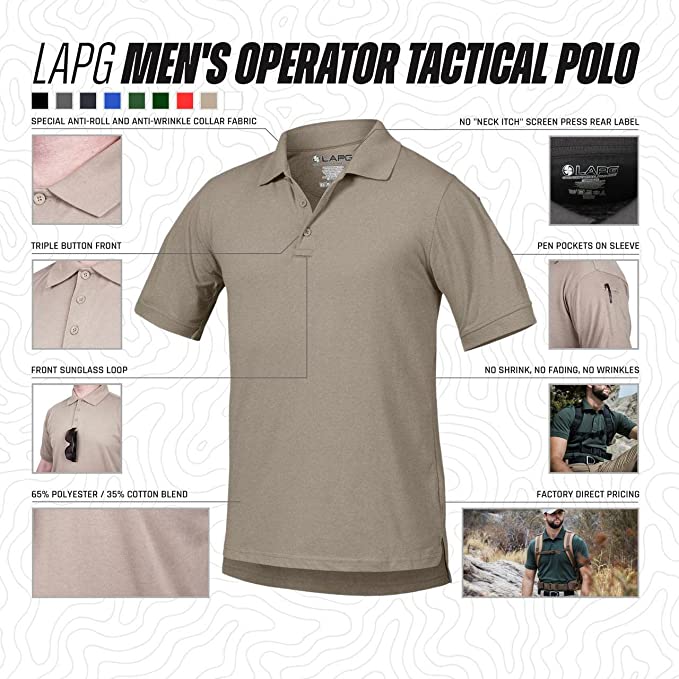 MENS LA Police Gear Tactical Short Sleeve Polo Shirt, Lightweight Anti-Wrinkle OD Green