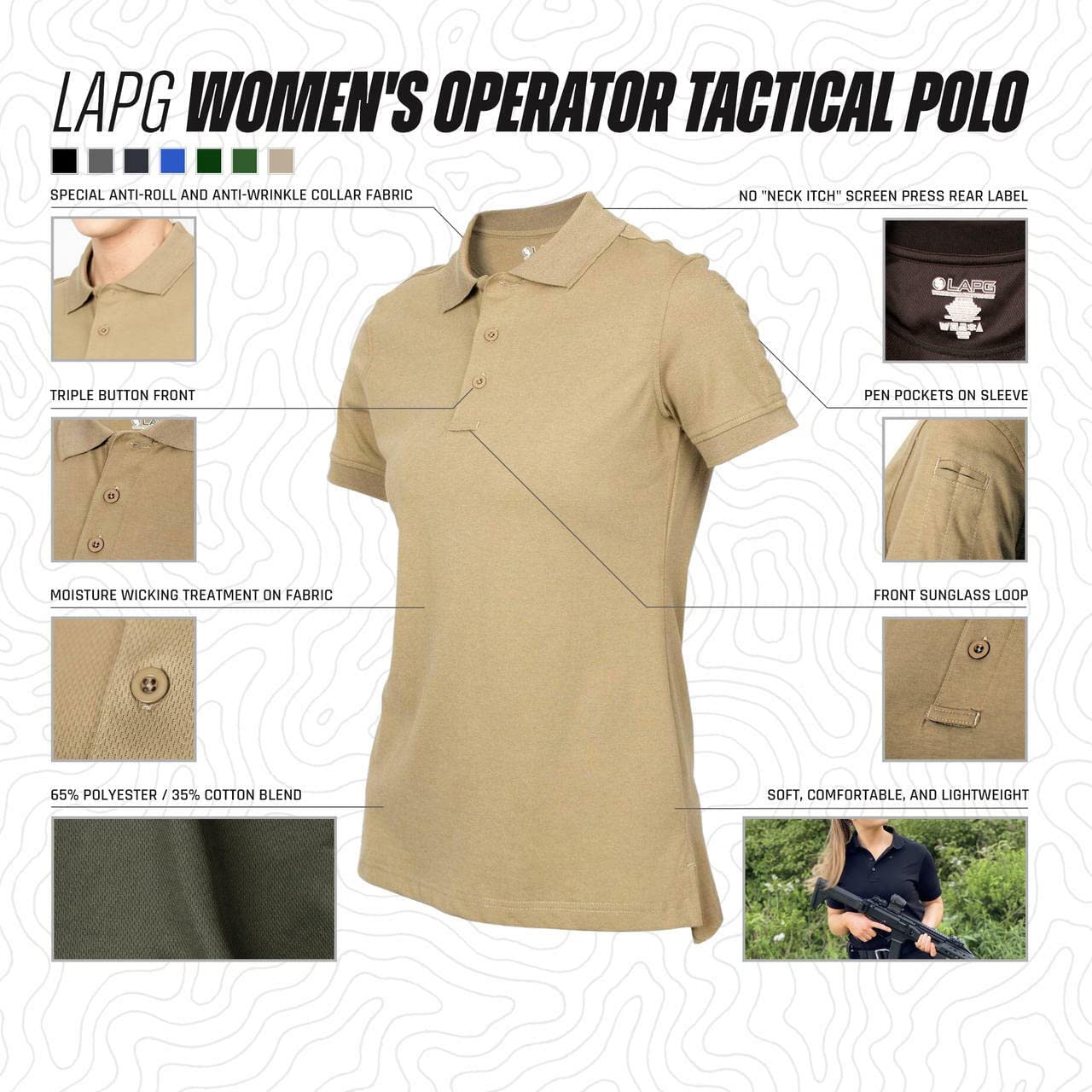 WOMENS LA Police Gear Operator Tactical Polo Shirt-Short Sleeve,  Anti-Wrinkle OD Green